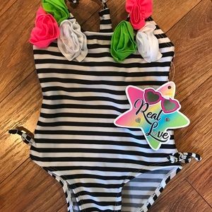 Real Love Black & White Striped Swimsuit